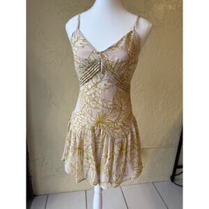 Forever 21 Tropical Leaf Cami Top Dress Small Taupe Fit & Flare Y2K Summer NWT